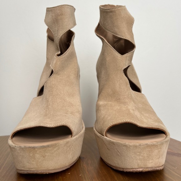 Authentic - Ann Demeulemeester Size 39 Suede Cutout Platform Wedge Booties Italy - Picture 3 of 13